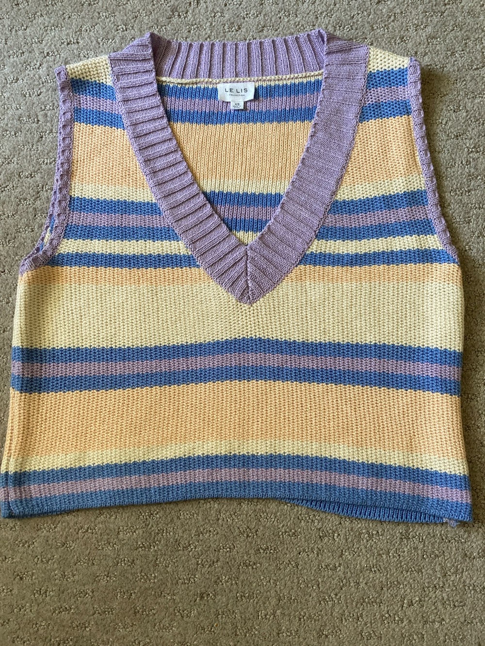 Le Lis pastel striped v-neck cropped sweater vest, XS.